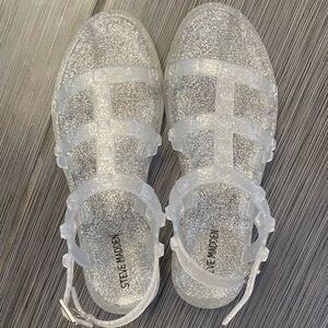 Steve Madden Jelly Slides Sandals Studded Clear wSilver Glitter Girls Size 3